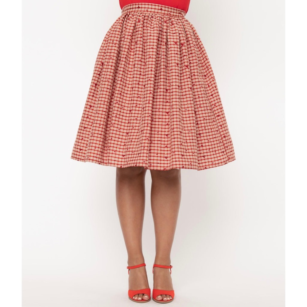 NWT Unique Vintage Red Gingham Heart Skirt